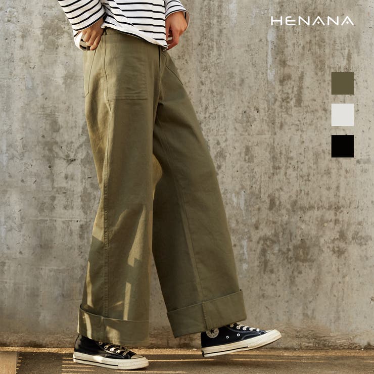 【ポイント2倍＆クーポン！3/11(水) 1:59まで】HENANA ベイカーパンツ ワイドパンツ 伸縮性 ロングパンツ レディース 綿 LL 2L 大きいサイズ きれいめ カジュアルゆったり ボトムス チノ チノパン チノパンツ カーゴパンツ ロン