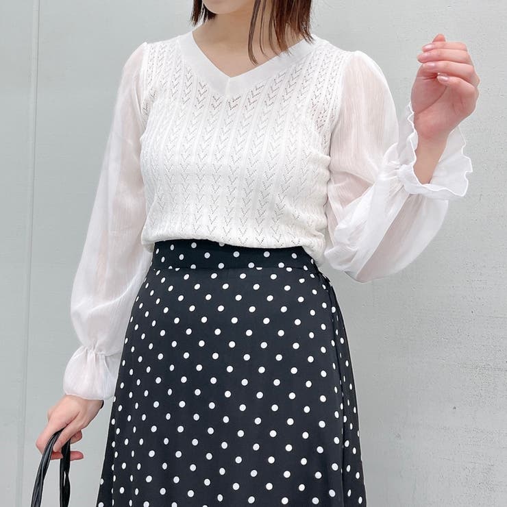 【20％OFF！2/5(木)限定】＆soiree ケーブルニットシフォンコンビトップス トップス