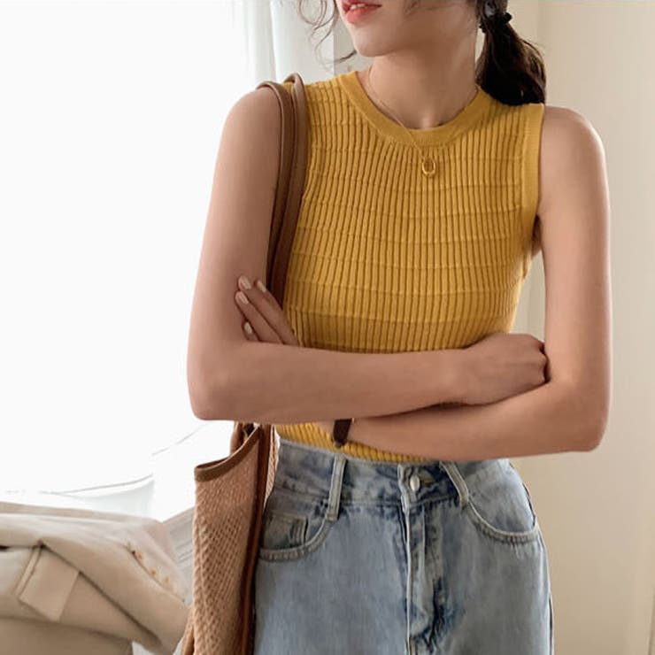 【20％OFFクーポン！7/25(土)限定】＆soiree 韓国ファッションノースリーブニット ニットトップス 大人可愛い夏服セクシー トップス