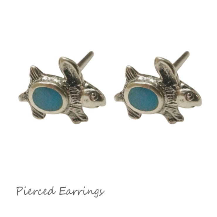 【10%OFFクーポン!11/27(木)1:59まで】YUKATANゆかたん 【シルバーピアス】リアルなウサギのスタッドピアス【兎 ターコイズカラー スタッドピ...