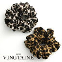 VINGTAINE レオパード柄シュシュ ベージュ ブラウン ヒョウ柄 簡単まとめ髪 ポニー ワンポイント デイリー ヘアアクセ ヘアアクセサリー HS-123 ヘアアクセサリー