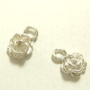 YUKATANゆかたん フラワーシルバーパーツ2個で1セット 横幅4.03mm×高さ6.19mmで白いバラの花(小)シルバー925製の小さいパーツ2個セット ビ...