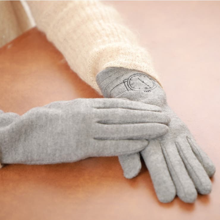 GlovesDEPO レディース刺繍ジャージ手袋 タッチパネル対応 吸湿発熱【時計柄】手袋 てぶくろ おしゃれ かわいい プレゼント ギフト 女性用 通勤 あったか＜手袋 レディース スマホ ladies gift present＞ 小物 shoplistselect-10204694 SHOPLIST サンプル画像2