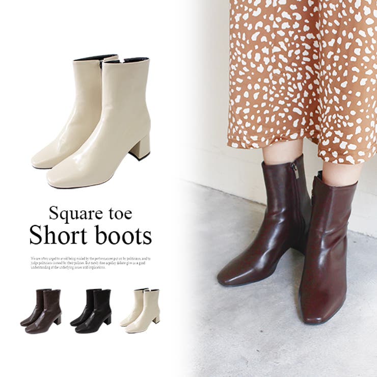 MODE ROBE スクエアトゥショートブーツ ショートブーツ ブーツ スクエアトゥ ブラック ブラウン アイボリー カジュアル 大人カジュアル きれいめ 脚長 美脚 ママ 靴 秋 冬 新作 シューズ・靴