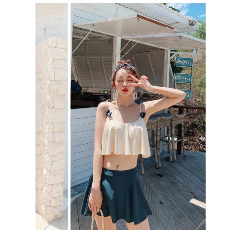 【10％OFFクーポン！12/11(木)1:59まで】RiRicollection 2020年 最新作 リボン フレア フリル 水着上下 2点セット スカート ミニスカート おしゃれ レディース リゾート 海外旅行 新婚旅行 SNS映え 水着