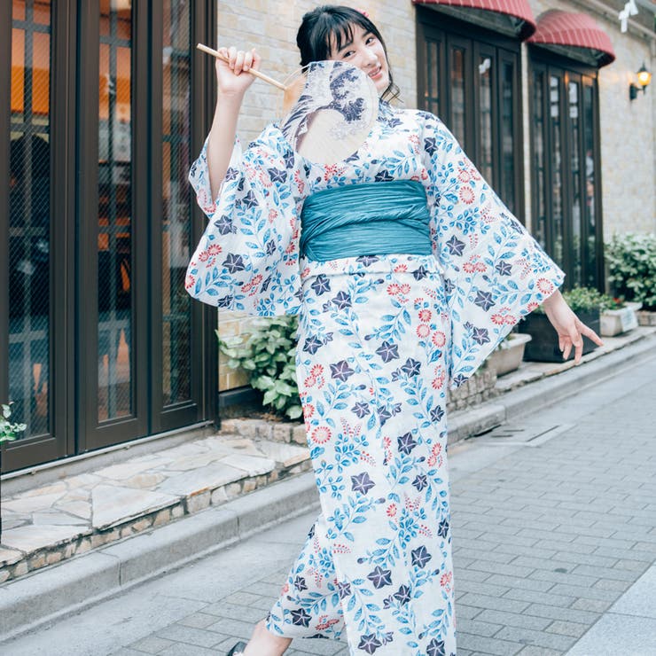 【10％OFFクーポン！5/7(木)9:59まで】京のおしゃれ屋 レディース 浴衣 単品 綿麻（09） ホワイト系 りんどう 萩 浴衣・着物京のおしゃれ屋 レディース 浴衣 単品 綿麻（09） ホワイト系 りんどう 萩 浴衣・着物