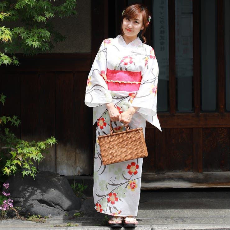 京のおしゃれ屋 レディース 浴衣 単品 綿麻（32） ホワイト系 クリーム系 撫子 浴衣・着物