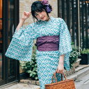 【6/27 1:59まで 10%OFFクーポン】京のおしゃれ屋 レディース 浴衣 綿麻【10】3点 セット 麻混 高級 ゆかた ホワイト系 ブルー系 幾何学 変り立涌く【clfy】 浴衣・着物