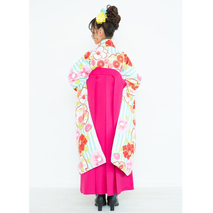 【10％OFFクーポン！4/17(金)9:59まで】京のおしゃれ屋 二尺袖着物 京都「花ひめ」 2点セット 縞雪輪青 ジュニア 伊達衿付 浴衣・着物