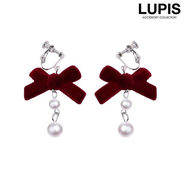 LUPIS ベロアリボン×2連パールイヤリング アクセサリー