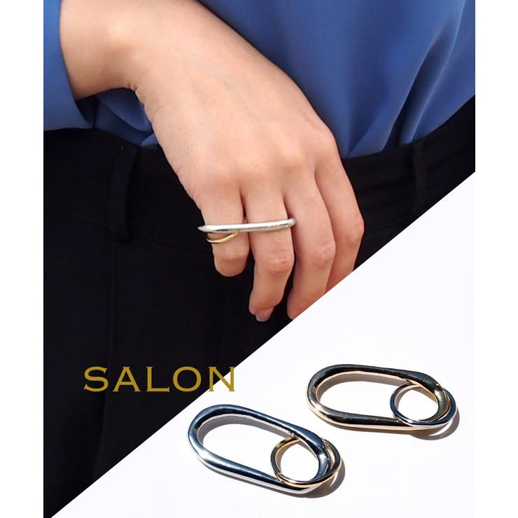 楽天SHOPLISTTRANSIT ACCSESSORY 【SALON】オリジナル, リング,ダブルリング,2本指,重ねづけ,15号,#15,ニュアンス,トレンド,ボリューム,インパクト,デザイン,おしゃれ,個性的,ファッション,主役,ゴールド,シルバー,国内生産,国産,