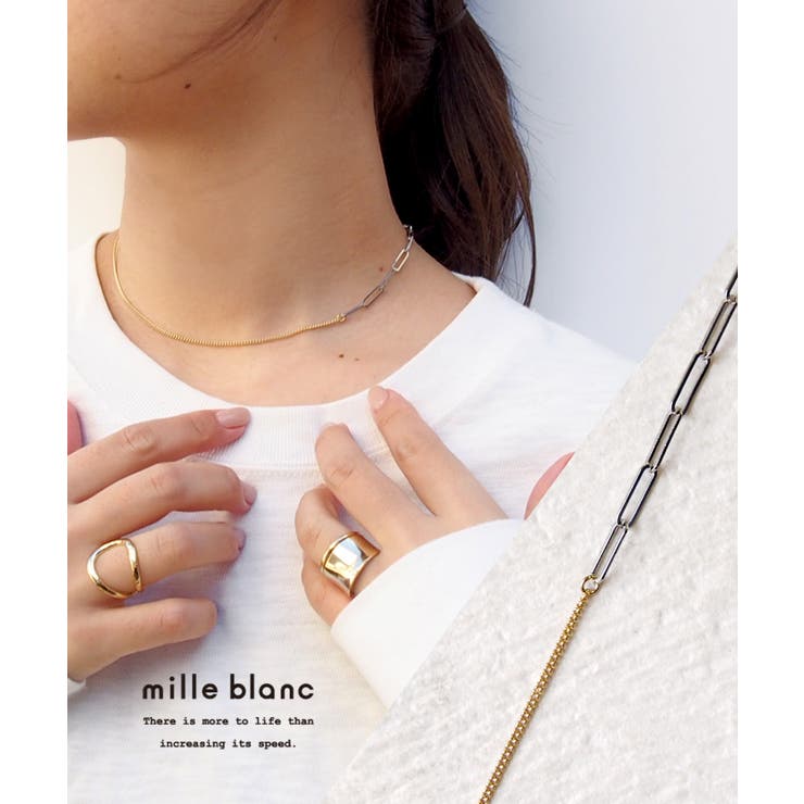 【10％OFFクーポン！11/27(木)1:59まで】TRANSIT ACCSESSORY 【mille blanc】 チョーカー,ネックレス,ショート,トレンド,バイカラー,トレンド,チェーン,デザインチェーン,シンプル,ミックス,2種類チェーン,おし