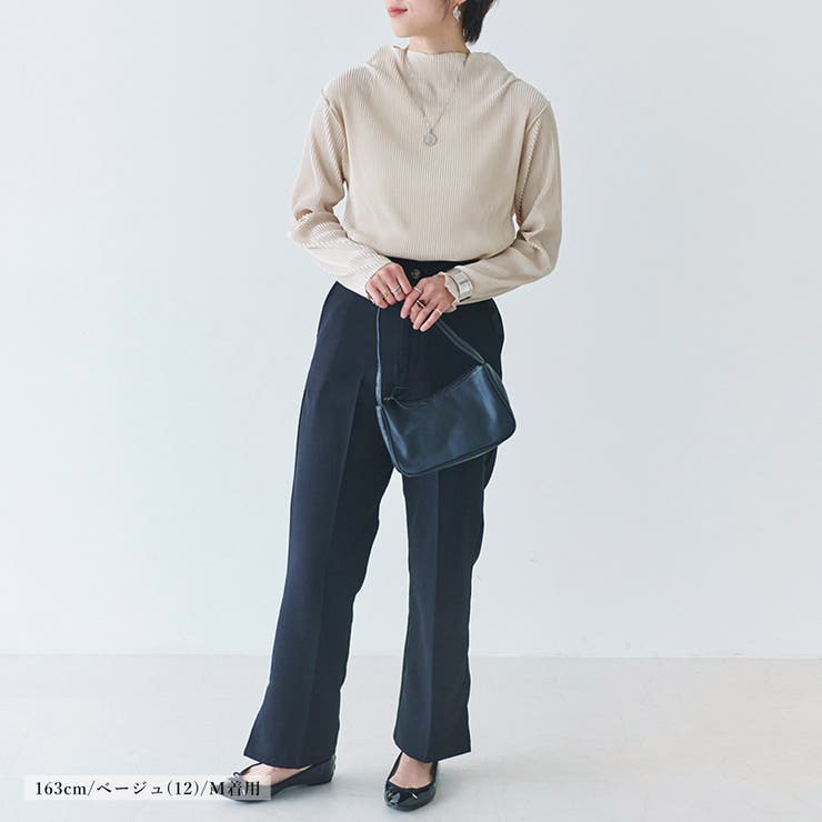 relaclo Tシャツ レディース 長袖 シャイニー プリーツ メロー ボトルネック プルオーバー 春 秋 インナー バック ハイネック 大人 20代 30代 40代 50代 トップス