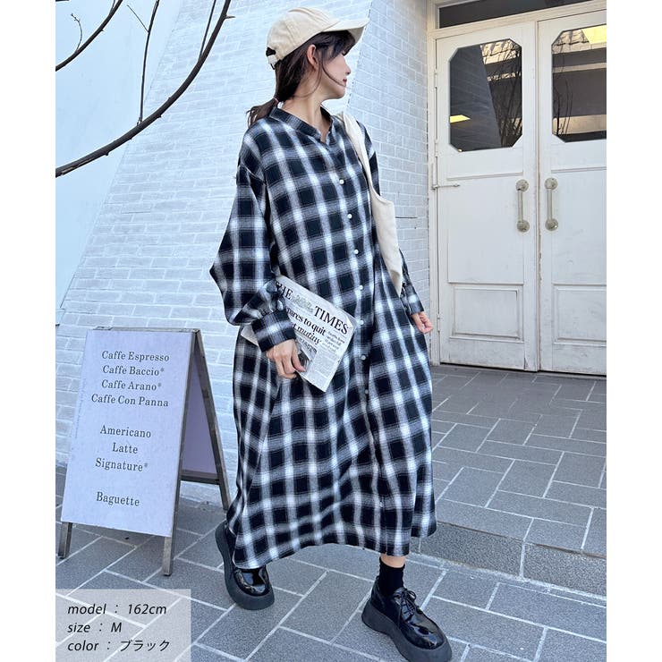 ad thie 選べる2柄・ネルチェック フレアシャツワンピース ワンピース・ドレス