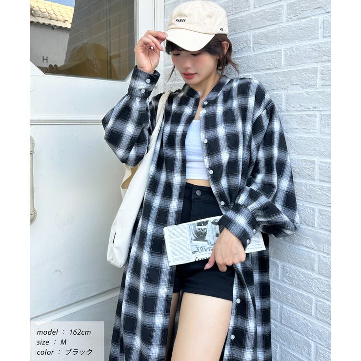 ad thie 選べる2柄・ネルチェック フレアシャツワンピース ワンピース・ドレス