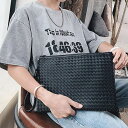 GOLWIS GOLWIS クラッチバッグ 格子編み 編み込み レザー セカンドバッグ ストラップ付き bag0016 メンズ ブラック バッグ・鞄(4)