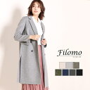 【マラソン期間中 5%OFFクーポン】sankyo shokai Filomo チェスターコート ダブル レディース ダブルフェイス 一枚仕立て 手縫い 柔らかい 秋 冬 アウター テーラード ロングコート ブランド ウール チェック柄 スリット 女性