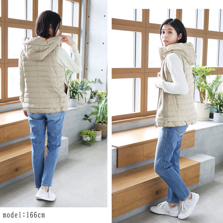 sankyo shokai リバーシブル ダウンベスト ベスト レディース 女性 フェイクファー かわいい ベージュ フード フード付き 秋冬 秋 冬 コーデ ファッション エコファー アウター 秋アウター 冬アウター アウトドア キャンプ シンプル shoplistselect-10211012 SHOPLIST サンプル画像3
