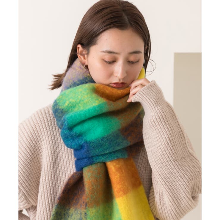 ad thie ふんわり起毛 チェック柄マフラー 小物