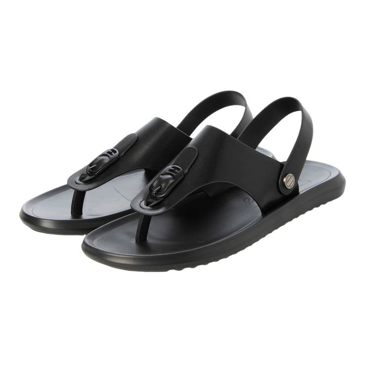 K's PLUS メンズ マイクロファイバー レザー サンダル トングサンダル ビーチサンダル リゾートサンダル PUレザー 人工皮革 鼻緒 通気性 蒸れない バックストラップ ベルト かかと付き かかとなし 2way アウトドア 黒 ブラック 24.0