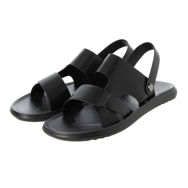 K's PLUS メンズ マイクロファイバー レザー サンダル ビーチサンダル リゾートサンダル スポーツサンダル PUレザー 人工皮革 通気性 蒸れない バックストラップ ベルト かかと付き かかとなし 2way アウトドア 黒 ブラック 24.0 2