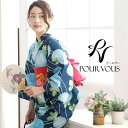 【6/27 1:59まで 10%OFFクーポン】PourVous レディース レトロモダン浴衣 帯 浴衣 女性 夏祭り セット 浴衣セット レトロ ゆかた 大人 女の子 下駄 花火大会 4点セット 紺 青 水色 ブルー 菊 ストライプ レトロモダン 縞