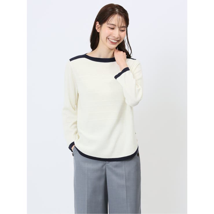 【ポイント2倍＆クーポン！3/11(水) 1:59まで】TAKA-Q WOMEN 綿タッチ ミラノリブ 配色ニットプルオーバー トップス