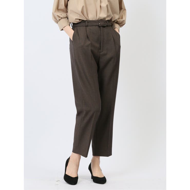 TAKA-Q WOMEN ベルト付き タックテーパードパンツ パンツ・ズボン