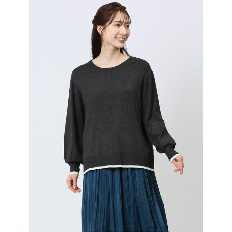 TAKA-Q WOMEN 配色 クルーネック ニットプルオーバー トップス