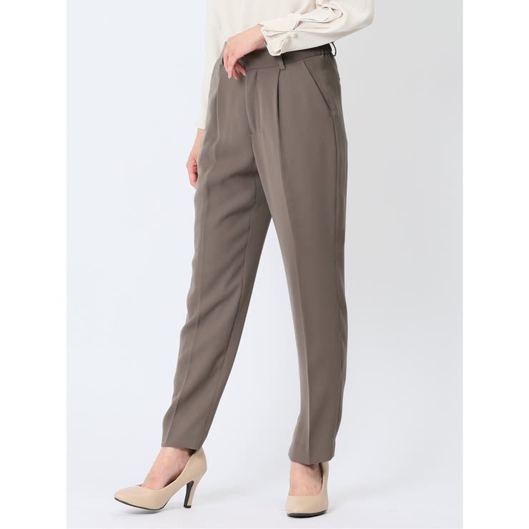 【10％OFFクーポン！11/27(木)1:59まで】TAKA-Q WOMEN ダブルクロス テーパードパンツ 茶(セットアップ可能) スーツ