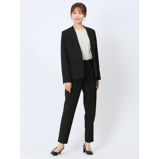 TAKA-Q WOMEN ダブルクロス カラーレスジャケット+パンツ 黒 スーツ TAKA-Q WOMEN ダブルクロス カラーレスジャケット+パンツ 黒 スーツ