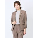 【マラソン期間中 5%OFFクーポン】TAKA-Q WOMEN 綿麻ライク 1ボタン7分袖ジャケット 茶(セットアップ可能) スーツ