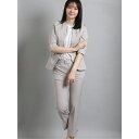 【5/15限定 15%OFFクーポン】TAKA-Q WOMEN 綿麻シャーク セットアップ テーパードパンツ ベージュ スーツ