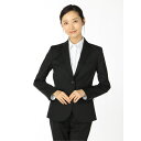TAKA-Q WOMEN ストレッチウォッシャブル ウール混セットアップ2ボタンジャケット 黒無地 スーツ