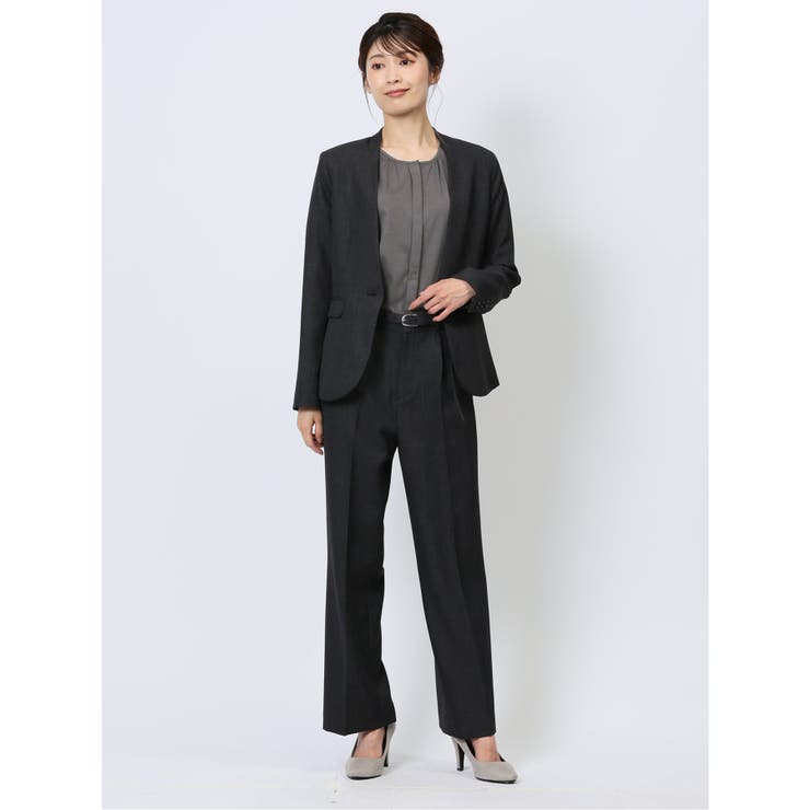 TAKA-Q WOMEN シャークスキン カラーレスジャケット＋セミワイドパンツ 紺 スーツ