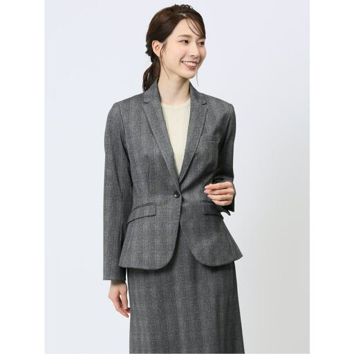 TAKA-Q WOMEN ポンチ 1ボタンジャケット チェックグレー(セットアップ可能) スーツ TAKA-Q WOMEN ポンチ 1ボタンジャケット チェックグレー(セットアップ可能) スーツ