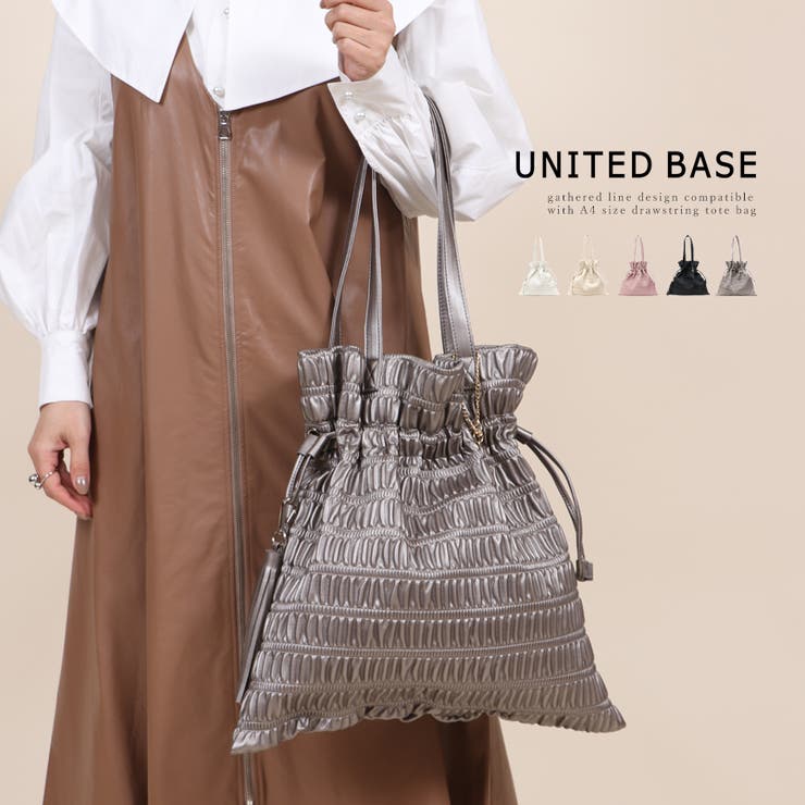 【10％OFFクーポン！5/16(土)1:59まで】UNITED BASE BASE ベース 公式 トートバッグ トート A4 A4サイズ対応 レディース BAG 大きめ かわいい 可愛い 個性的 巾着 巾着バッグ ギャザー タック 柄 旅行 お出かけ