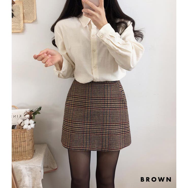 teddyshop チェックスカート ミニ丈 タイト 韓国ファッション 秋服 秋 冬 チェック Aライン ボトムス 膝上丈 カジュアル ウール風生地 裏地付き ファスナー きれいめ 可愛い お洒落 シンプル ガーリー フェミニン レトロ ミニスカ ポケッ shoplistselect-10054556 SHOPLIST サンプル画像3