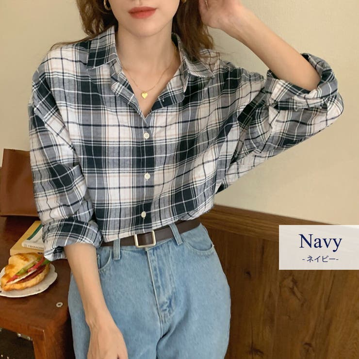 teddyshop シャツ チェック柄 トップス ワンカラー 韓国ファッション レディース 秋服 秋 春 おしゃれ かわいい ゆったり 長袖 大人可愛い シンプル フロント ボタン 前開き 薄手 サッカー風 リップル 着回し レギュラーカラー バック ボ shoplistselect-10037367 SHOPLIST サンプル画像3