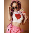 【マラソン期間中 5%OFFクーポン】bombshell 半袖Tシャツ トップス Tシャツ 半袖 クロップ ショート ハート プリント ヘソ出し ミニ 小さめ Bbomb トップス