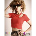 【マラソン期間中 5%OFFクーポン】bombshell 半袖Tシャツ Tシャツ カットソー トップス 個性派 アシンメトリー クルーネック 半袖 ショート丈 韓国ファッション セクシー Bbomb トップス