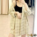 NEXT WALL【WOMAN】 レディース セットアップ ジャケット 半袖 ビッグシルエット BIG 上下セット チェック柄 アメカジ 韓国ファッション フリーサイズ「908-1」【TM20】 トップス
