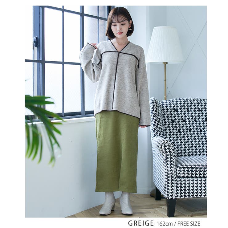 【10％OFFクーポン！9/24(木)1:59まで】Growing Rich 配色パイピングVネックニット トップス ニット セーター パイピング Vネック 高見え カジュアル きれいめ 配色 ハイゲージ ライン センターライン [210530] トップ shoplistselect-10219159 SHOPLIST サンプル画像2