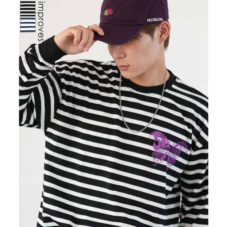 improves 長袖Tシャツ メンズ SIDEWAY STANCE サイドウェイスタンス オリジナルプリント バタフライ ロンT ボーダーTシャツ カットソー スケーター トップス