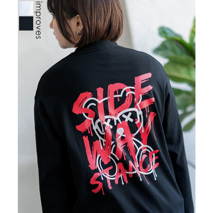 【10％OFFクーポン！2/10(火)1:59まで】improves 長袖Tシャツ レディース SIDEWAY STANCE サイドウェイスタンス オリジナル ペンキベア グラフィック ロンT カットソー アメカジ スケーター ストリート トップス