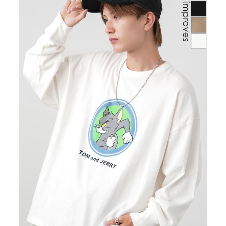 【10％OFFクーポン！1/16(金)1:59まで】improves 長袖Tシャツ メンズ TOM&JERRY トムとジェリー プリント カットソー ロンT カートゥーン 大きめ アメカジ カジュアル スケーター ストリート 古着MIX トップス