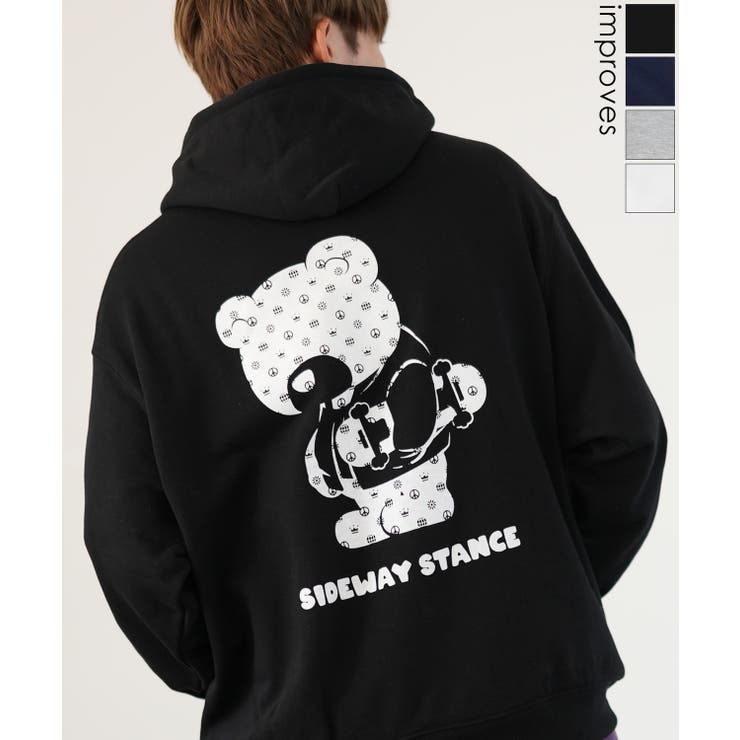【10％OFFクーポン！1/16(金)1:59まで】improves パーカー メンズ SIDEWAY STANCE サイドウェイスタンス オリジナルプリント グラフィック スウェット モノグラムベア オーバーサイズ アメカジ カジュアル トップス