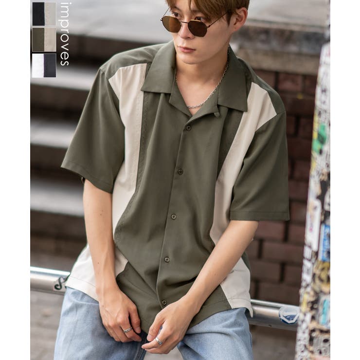 improves 半袖シャツ メンズ 刺しゅうデザイン オープンカラーシャツ 開襟シャツ ボーリングシャツ アメカジ カジュアル スケーター ストリート 古着MIX 韓国ファッション トップス