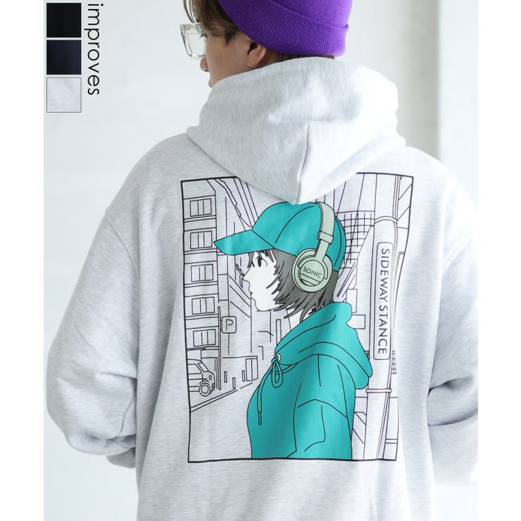 【10％OFFクーポン！1/16(金)1:59まで】improves パーカー メンズ SIDEWAY STANCE サイドウェイスタンス オリジナルプリント グラフィック スウェット キャップガール オーバーサイズ アメカジ カジュアル トップス