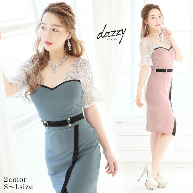 Dazzy キャバ ドレス フラワー レース パステル タイト 膝丈 ドレス | キャバ キャバドレス 大きいサイズ ドレス ワンピース 膝丈 ドレス セクシー ナイトドレス キャバクラ レディース 女性 大人 ホステス 水商売 クラブ ワンピース・ドレ